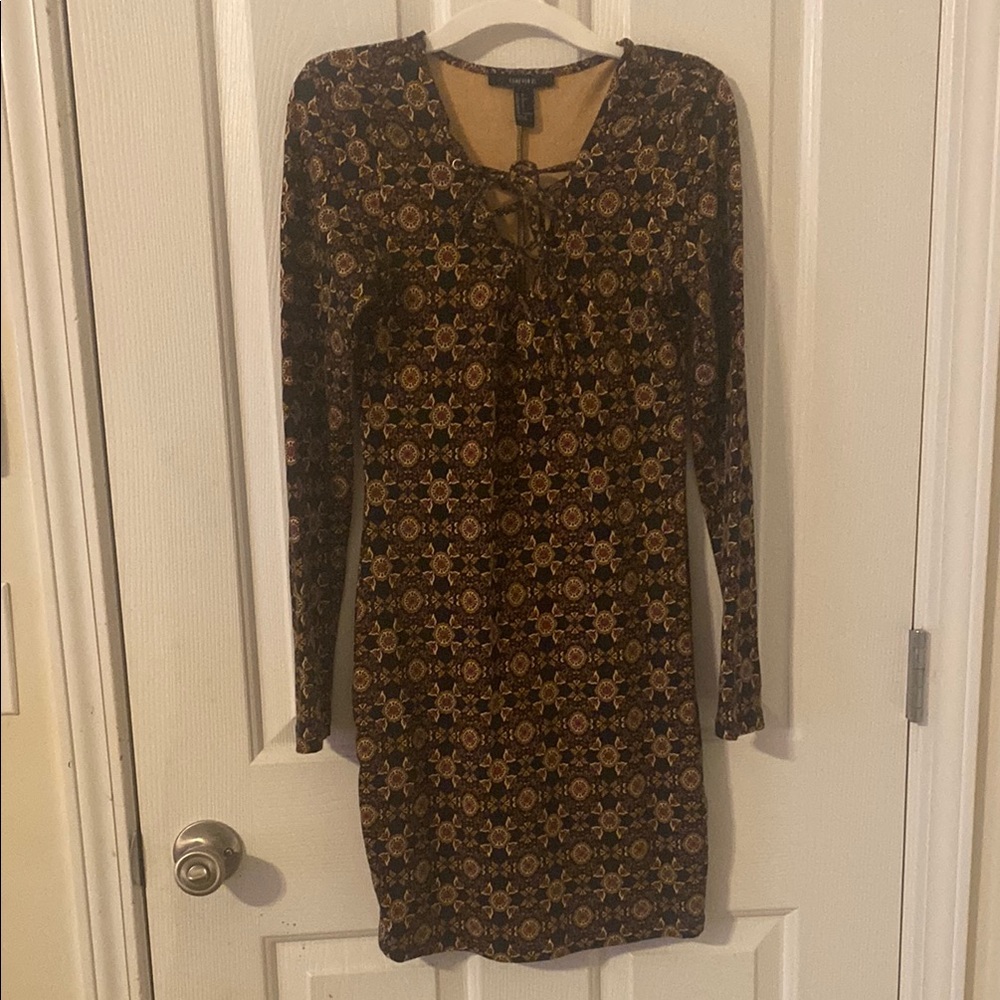 $10 DRESS SALE! Forever21 70s Style Floral Geometric Long Sleeve Dress- Sz SM